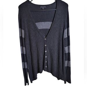 Eileen Fisher Black Gray Button Up Sweater Cardigan, Size L NEW w/o TAG